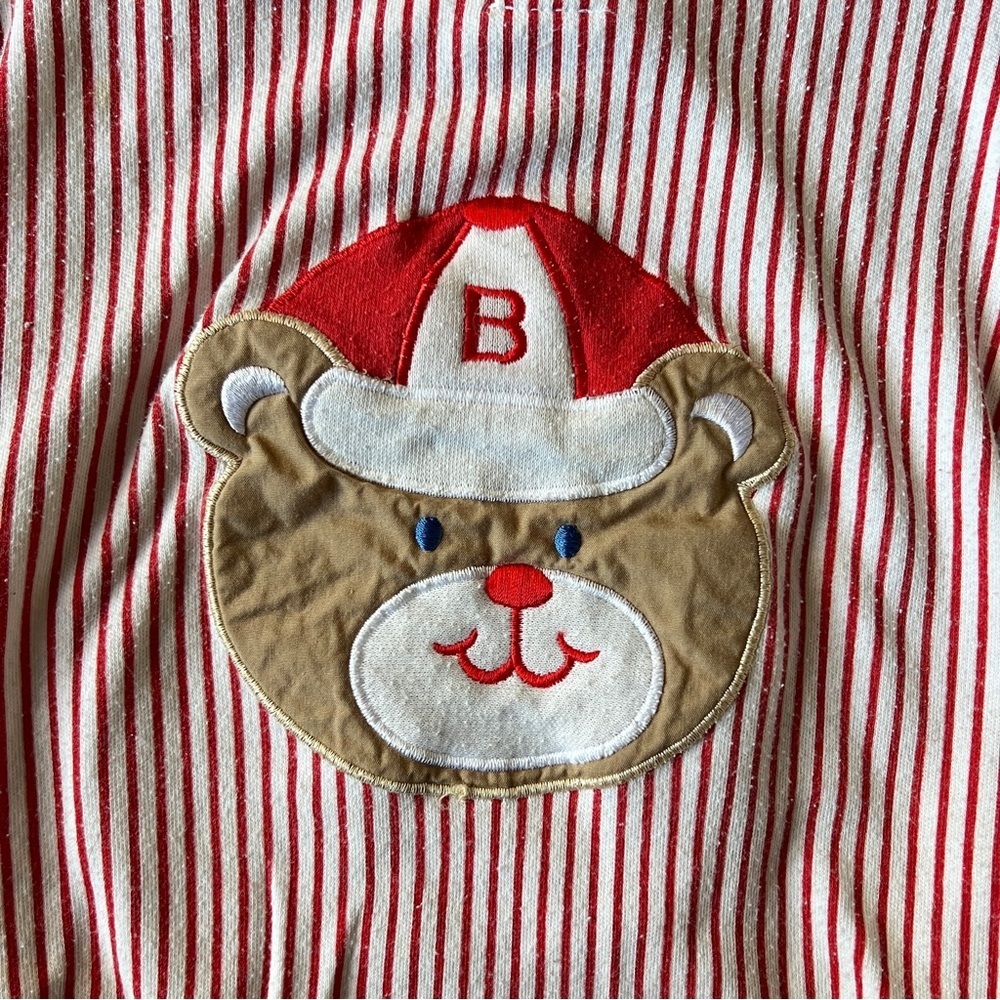 Vintage Pride N Joy Striped Bear Baseball Red White Baby Onesie Size 18 Months - Picture 2 of 8